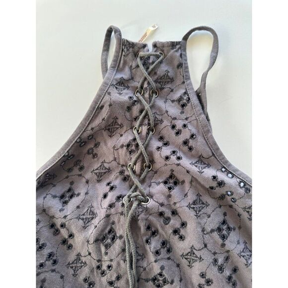 Free PeopleXS  Dream Date Lace-Up Trapeze Halter Grey Top Boho Grunge Y2K - Picture 7 of 8